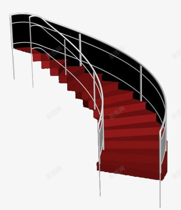 现代简约公共场所旋转楼梯png免抠素材_88icon https://88icon.com 旋转楼梯 盘旋楼梯 简约 红地毯 红色