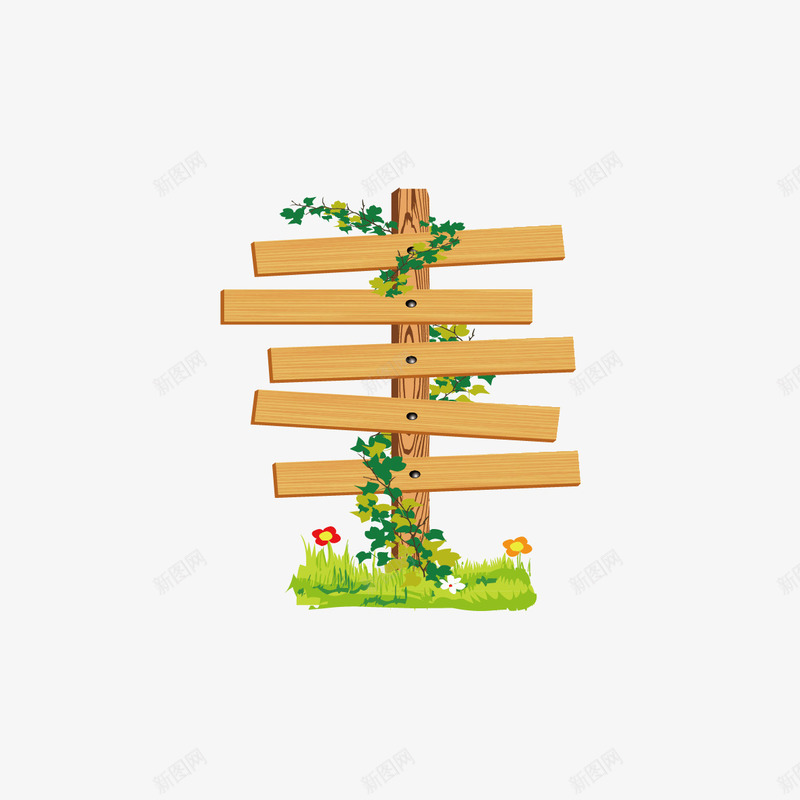 路边指示牌矢量图ai免抠素材_88icon https://88icon.com 指示牌 花藤 草地 矢量图