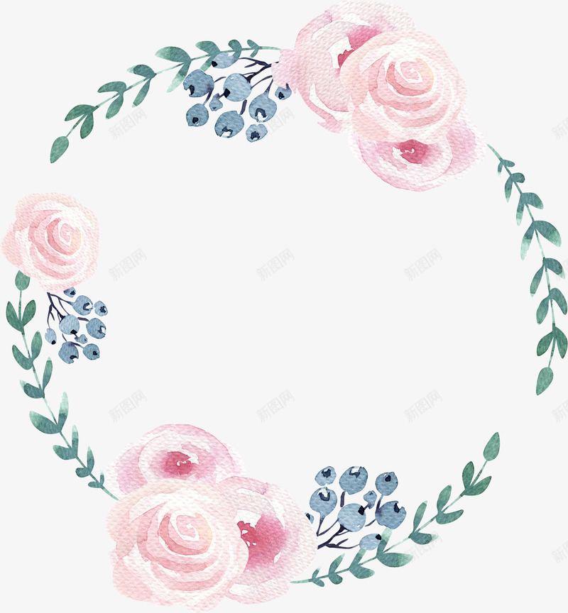 手绘水彩绘画粉嫩花卉绿叶边框png免抠素材_88icon https://88icon.com 手绘 水彩 粉嫩 绘画 花卉