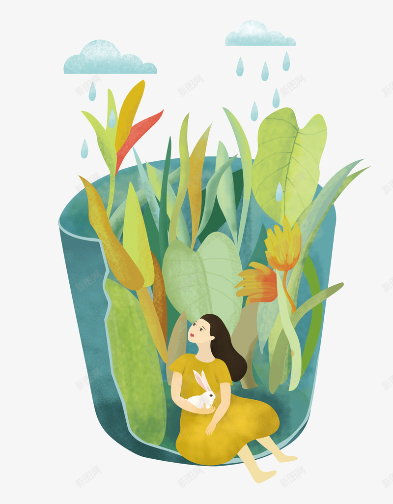 卡通插画花盆女孩psd免抠素材_88icon https://88icon.com 下雨 卡通 卡通插画花盆女孩 女孩 插画 盆栽 花盆 谷雨
