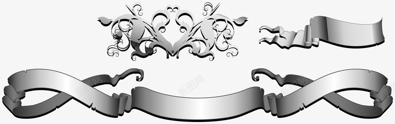 银色丝带横幅png免抠素材_88icon https://88icon.com 底纹 花纹 花边 银色 镂空