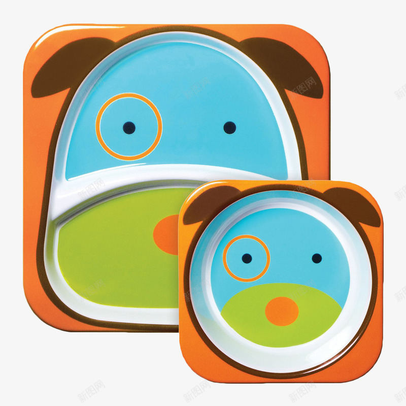 儿童餐具png免抠素材_88icon https://88icon.com 产品实物 套组 小狗 橙色 爱动物园 碗碟 餐具
