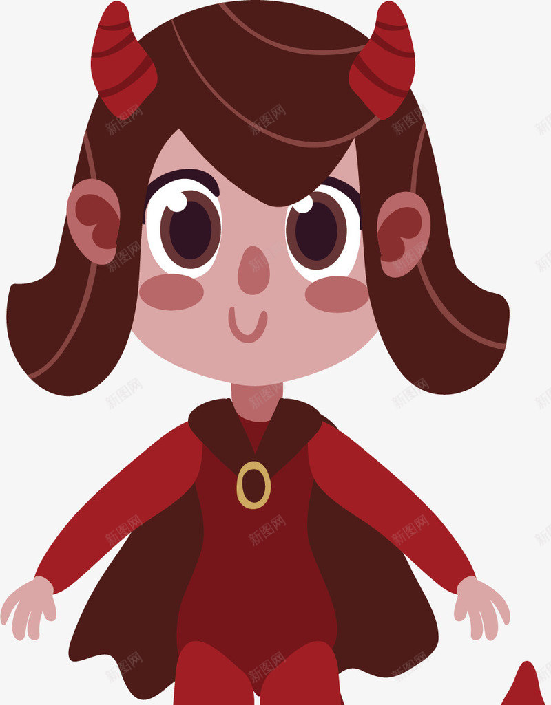 红色小牛装扮女孩矢量图ai免抠素材_88icon https://88icon.com 万圣节 可爱 披风 条纹 牛角 矢量图 红色 腮红 装扮 金色扣子 金色纽扣