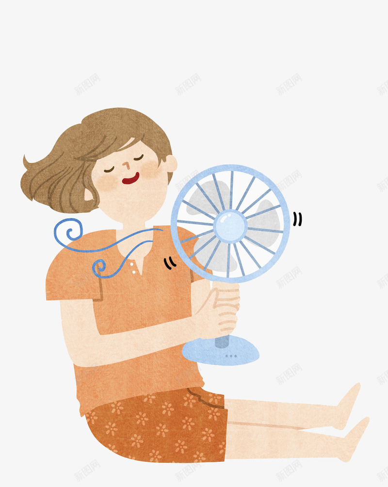 小女孩拿着风扇对着自己吹png免抠素材_88icon https://88icon.com 上衣 卡通 夏天 女孩 手绘 橙色 炎热 炎热卡通人物 短发 风扇 风扇卡通图