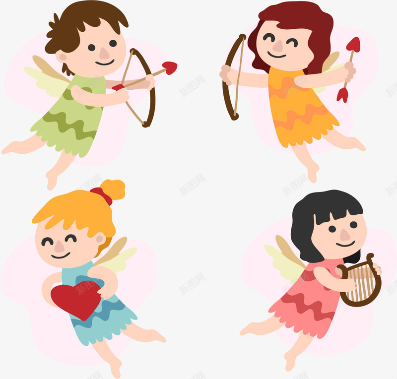 可爱手绘小天使png免抠素材_88icon https://88icon.com 一箭穿心 可爱小女孩 天使矢量 小天使 彩绘小天使 扁平化小天使 爱心发射 爱心天使 送心小女孩 音乐天使