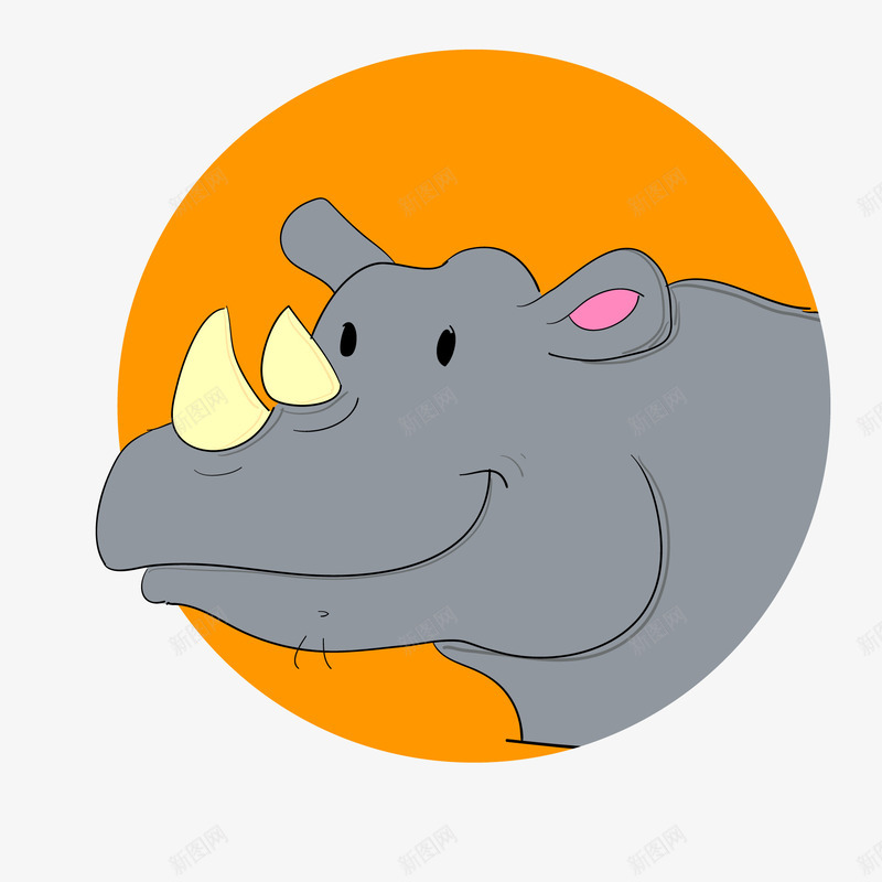 可爱野生动物头像png免抠素材_88icon https://88icon.com 动物头像 卡通 圆形 手绘 标签设计 橙色 河马