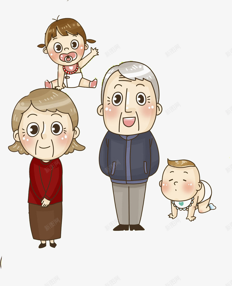 手绘老人和小孩图png免抠素材_88icon https://88icon.com 可爱的 奶奶 孙女 孙子 插图 爷爷 老人 高兴的