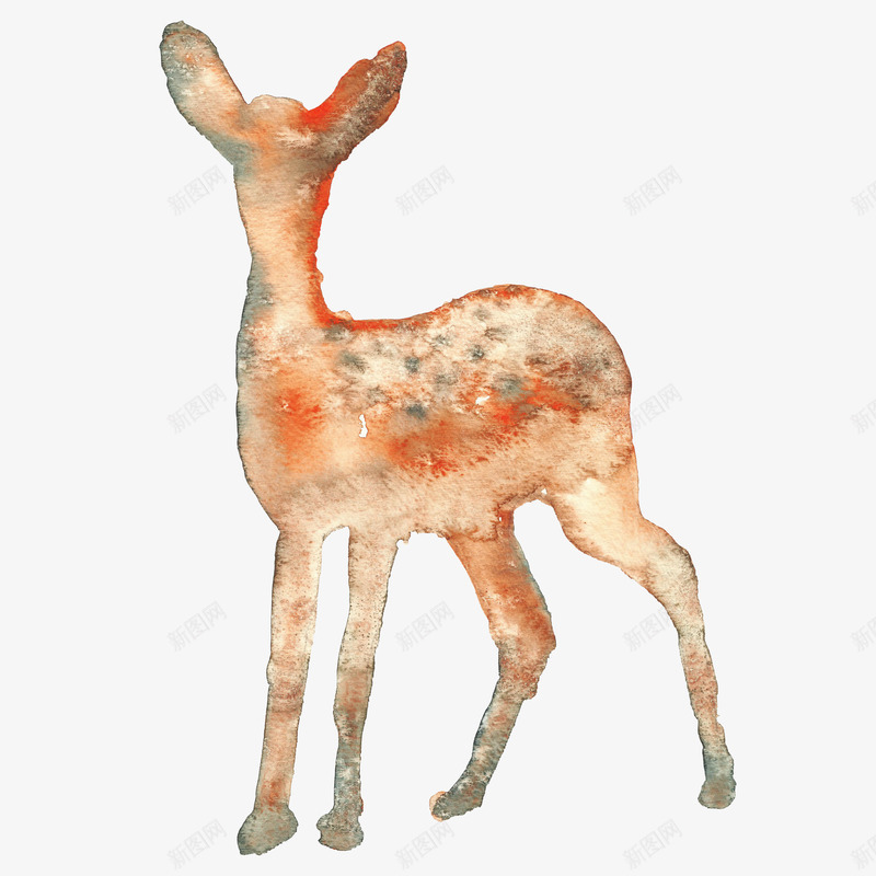 泼墨小鹿png免抠素材_88icon https://88icon.com 一只 动物 卡通 小鹿 手绘 泼墨 简图 红色
