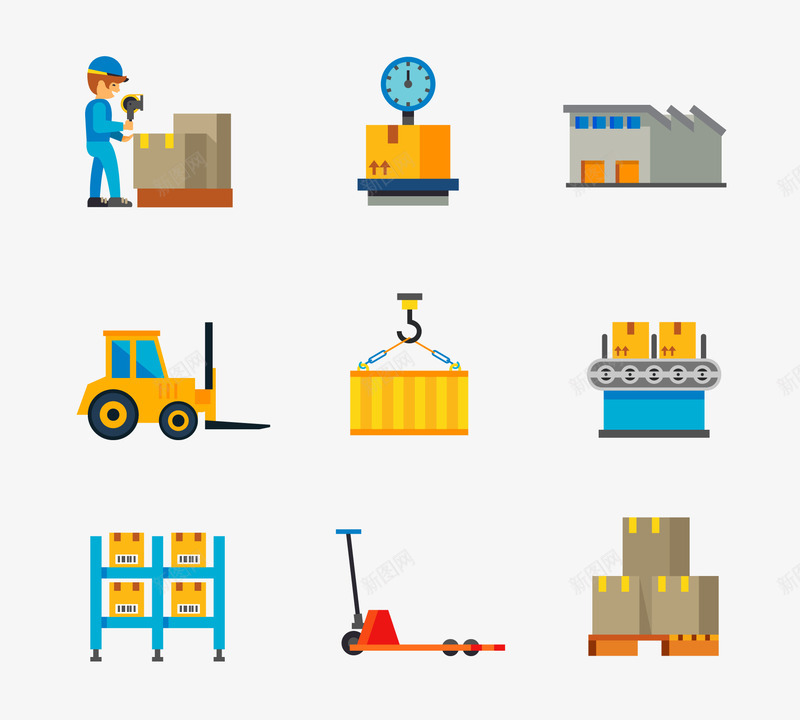 运输货物png免抠素材_88icon https://88icon.com PNG免扣图下载 叉车 快递员 港口 装饰 运输