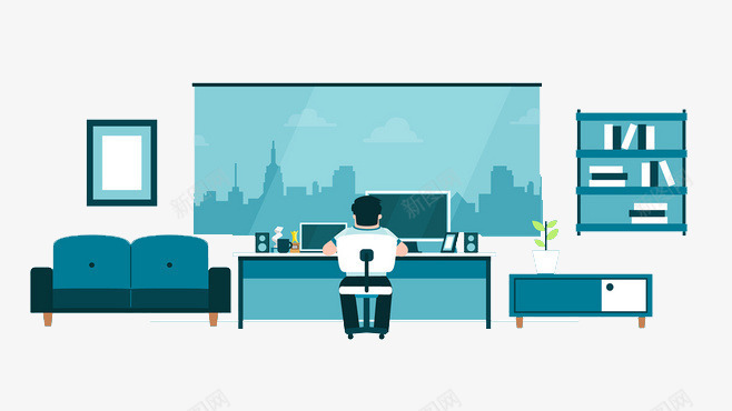 蓝色工作场景png免抠素材_88icon https://88icon.com 商业 工作 生活 蓝色