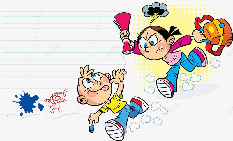 打闹的小孩png免抠素材_88icon https://88icon.com 人物 卡通 女孩 男孩
