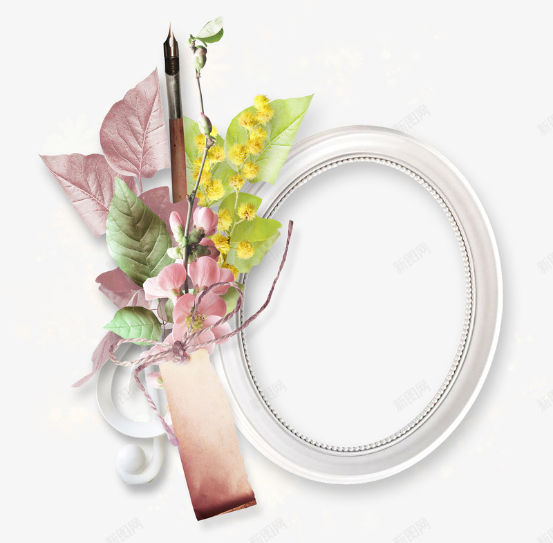 枝叶钢笔木质圆环png免抠素材_88icon https://88icon.com 吊牌 木质圆环 枝叶 钢笔