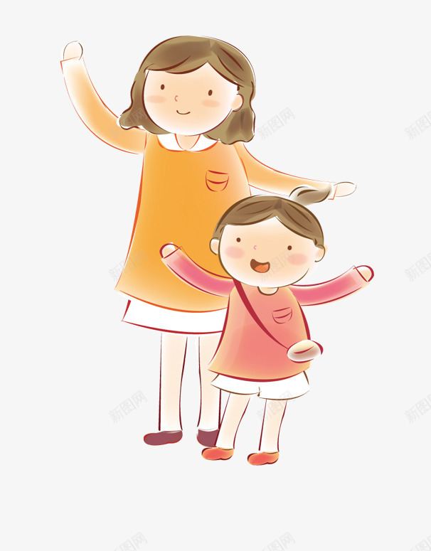 卡通手绘妈妈和小女孩png免抠素材_88icon https://88icon.com 卡通 妈妈 小女孩 彩色 手绘 母亲节 母女 水彩 漫画风