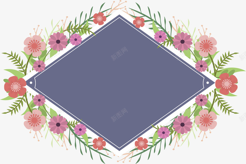 粉红色花朵边框矢量图ai免抠素材_88icon https://88icon.com 矢量png 粉红色 粉红花朵 花朵标题框 菱形 菱形块 矢量图