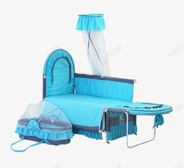 蓝色多功能儿童小床psd免抠素材_88icon https://88icon.com 儿童家具 儿童床 多功能 婴儿床 家具 床 童床