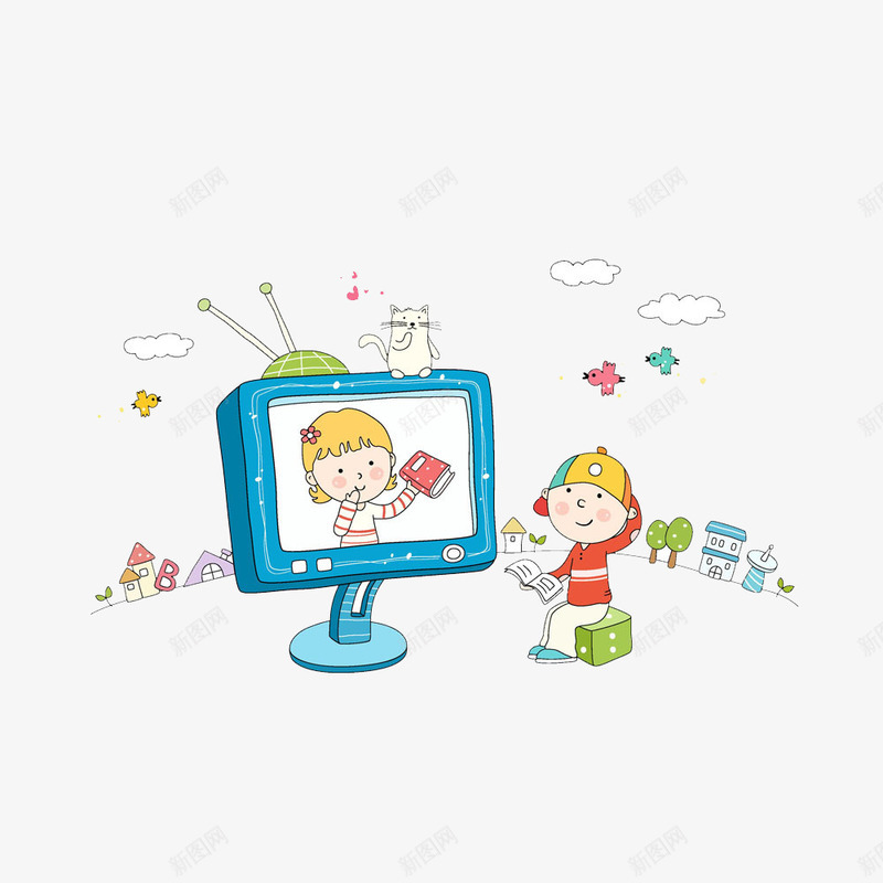 手绘学习中的小孩png免抠素材_88icon https://88icon.com 书本 卡通 学习 手绘 看电视 读书