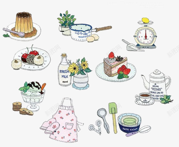 各种美食餐具png免抠素材_88icon https://88icon.com 手绘 插画 蛋糕