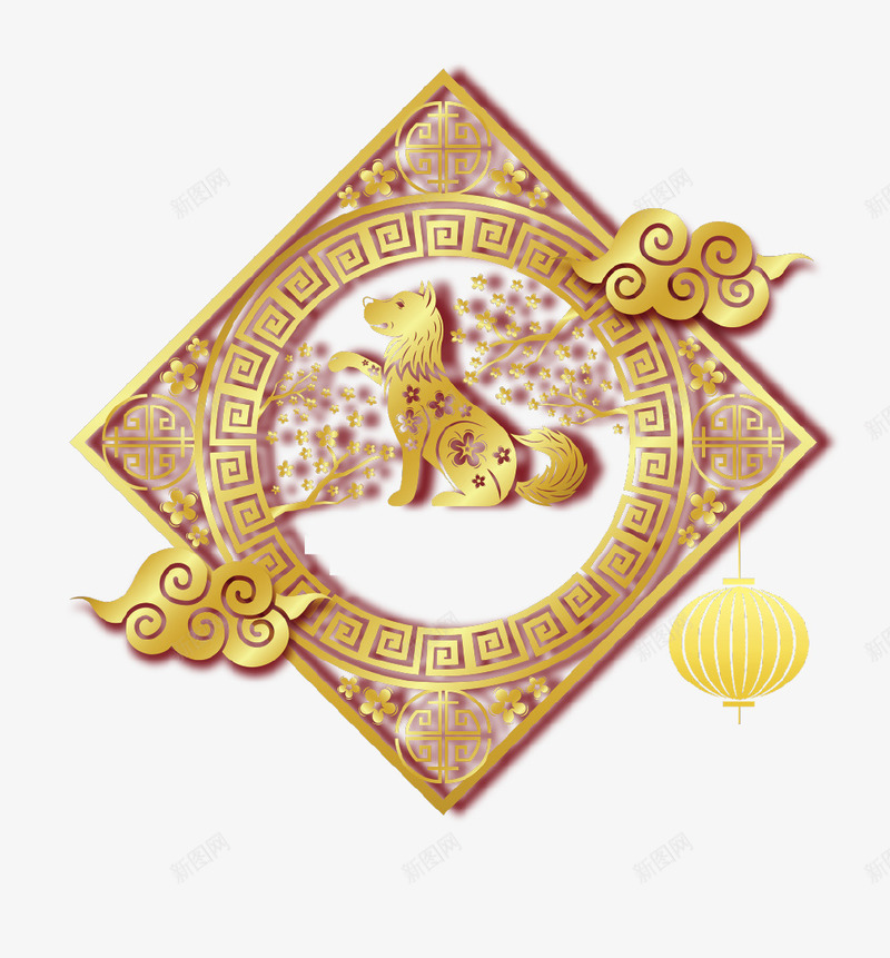 金色立体创意狗形象png免抠素材_88icon https://88icon.com 2018 新年快乐 狗年 狗年大吉 瑞犬迎春 立体创意 菱形 金色