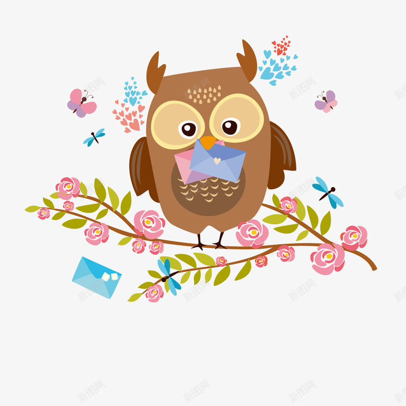 一封情书png免抠素材_88icon https://88icon.com 动物 爱情 猫头鹰 送信