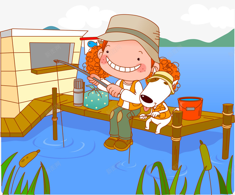 女孩生活插画矢量图ai免抠素材_88icon https://88icon.com 可爱 开心 钓鱼 矢量图