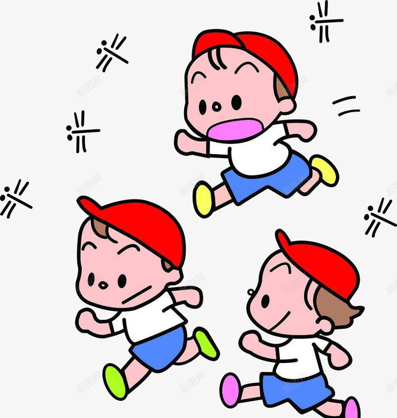 追着蜻蜓跑的小孩png免抠素材_88icon https://88icon.com 卡通手绘 昆虫 装饰 跑的人