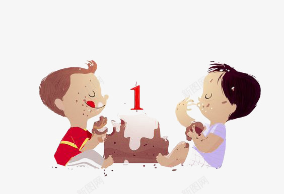 过生日png免抠素材_88icon https://88icon.com 卡通 吃蛋糕 小孩 手绘 插画