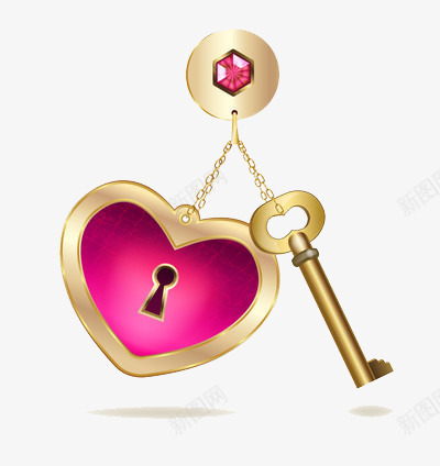 心形锁扣和钥匙png免抠素材_88icon https://88icon.com 心形 爱情 钥匙 锁
