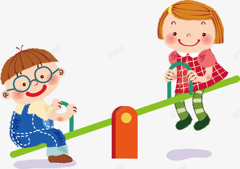 玩跷跷板的小孩png免抠素材_88icon https://88icon.com 儿童 压跷跷板 小女孩 小男孩 跷跷板