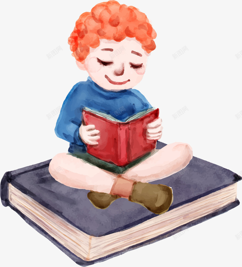 读书的小孩矢量图ai免抠素材_88icon https://88icon.com 手绘 装饰 读书日 阅读 矢量图
