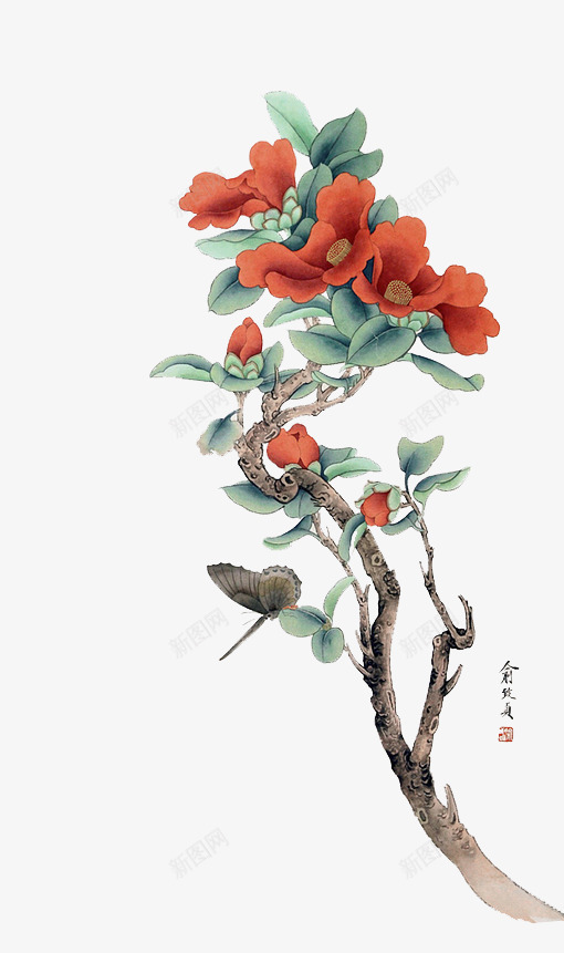 红色花枝花朵彩绘png免抠素材_88icon https://88icon.com 图片 彩绘 红色 花朵 花枝