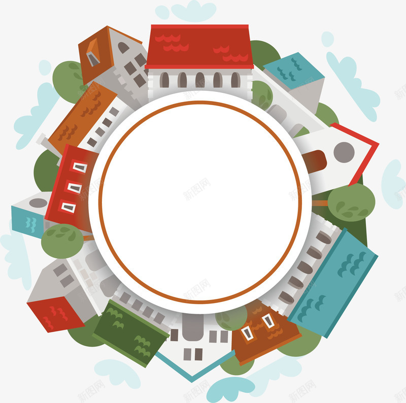 文案背景元素城市建筑扁平化png免抠素材_88icon https://88icon.com 圆环 城市建筑 扁平化 文案背景元素