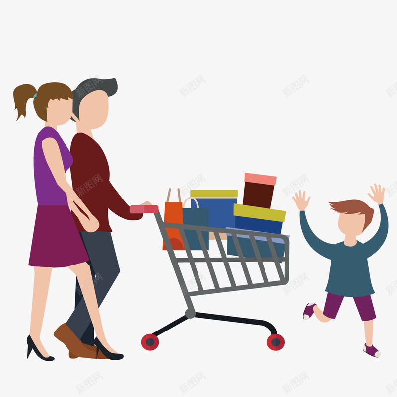 购物的家庭矢量图ai免抠素材_88icon https://88icon.com 儿童 家庭 生活 购物 矢量图
