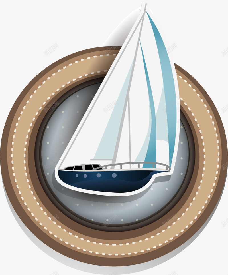 卡通蓝色大型帆船png免抠素材_88icon https://88icon.com 卡通帆船 大型帆船 棕色圆环 白色船帆 童趣 蓝色帆船