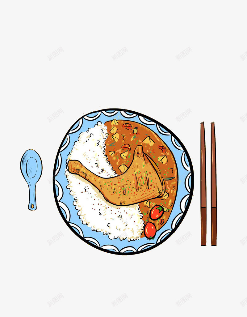 美味的咖喱鸭腿饭png免抠素材_88icon https://88icon.com 勺子 卡通 咖喱 盘子 筷子 米饭 美食 鸭腿