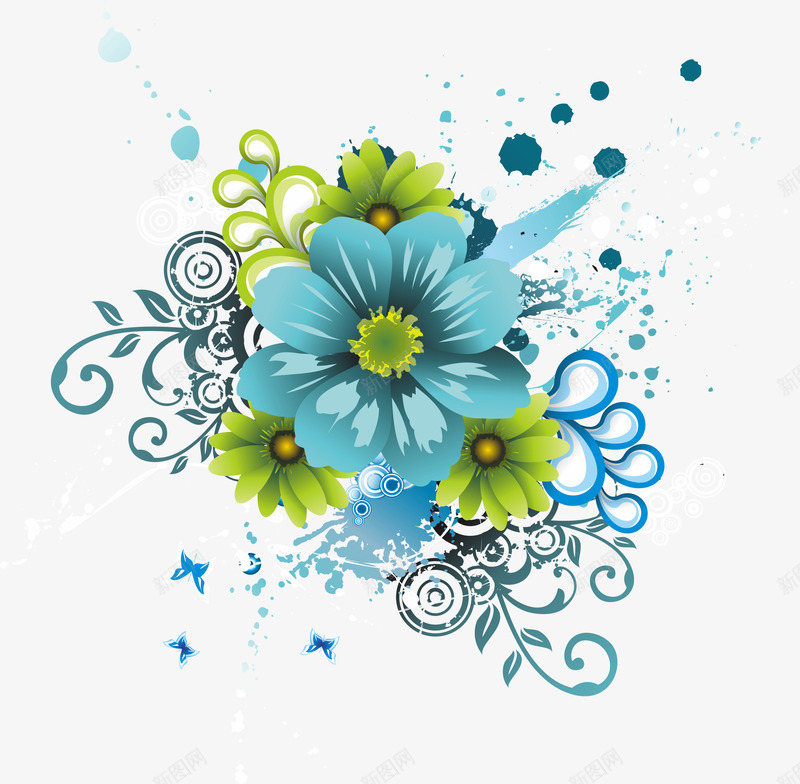 蓝色潮流花纹png免抠素材_88icon https://88icon.com AI 卡通 底纹 手绘 潮流 背景 花朵 花纹 蓝色