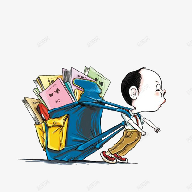 背不动书包的小男孩png免抠素材_88icon https://88icon.com 卡通 塞满书本的书包 沉重的书包 背不动书包的小男孩 背书包小孩