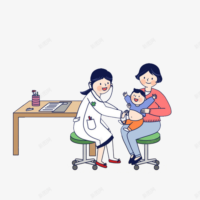 卡通女医生给小孩检查身体png免抠素材_88icon https://88icon.com 医生与患者 开心小孩 微笑的医生 检查身体