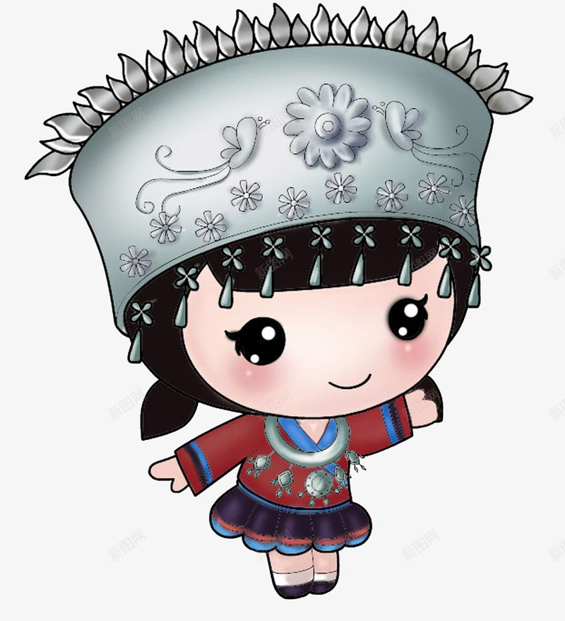 苗族小女孩png免抠素材_88icon https://88icon.com 卡通 可爱 女孩 少数民族 手绘 苗族