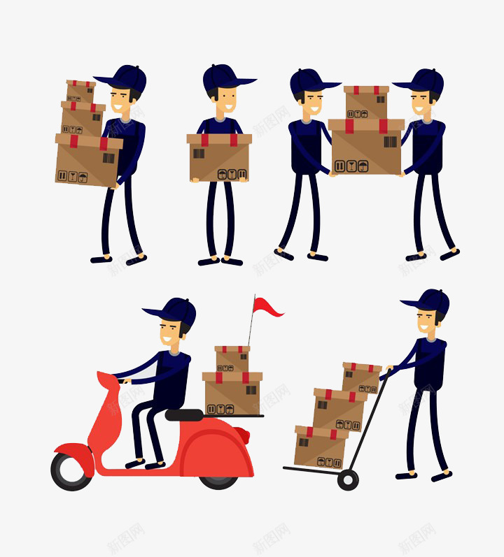 时尚卡通快递员png免抠素材_88icon https://88icon.com 卡通快递员 快递包裹 快递员 时尚快递员 电动车