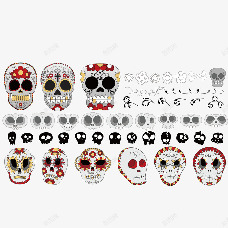 潮流骷髅头png免抠素材_88icon https://88icon.com 潮流 花纹 骨头 骷髅头