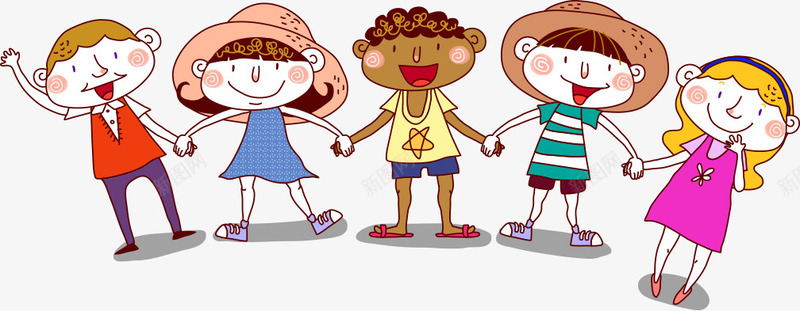 卡通人物矢量图ai免抠素材_88icon https://88icon.com 一群小孩 卡通小孩 小孩手牵手 矢量图