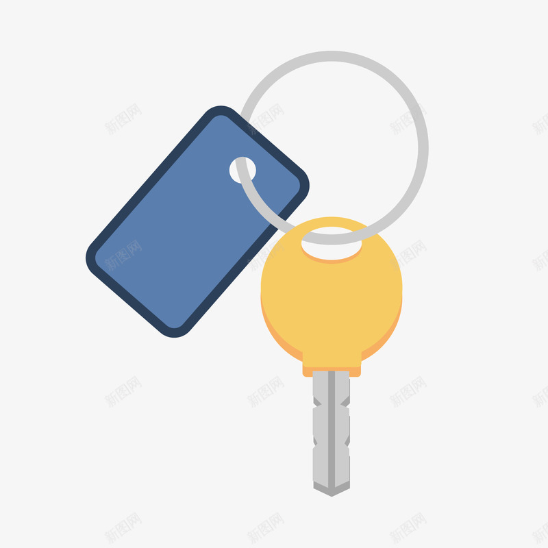 蓝色钥匙链png免抠素材_88icon https://88icon.com 圆环 圆角 安全 打开 插画 蓝色 金色 钥匙