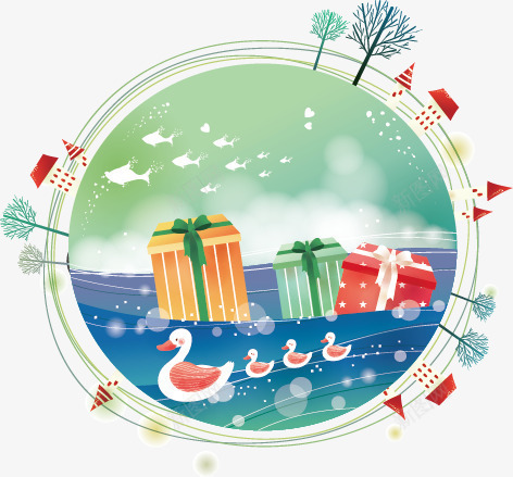 卡通手绘圆环礼包树林png免抠素材_88icon https://88icon.com 卡通 圆环 手绘 树林 礼包 鸭子