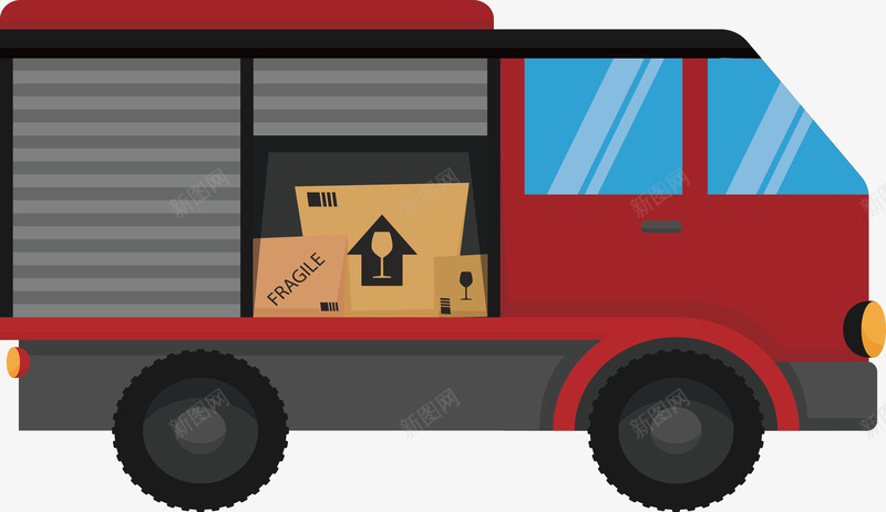 红色快递运输车png免抠素材_88icon https://88icon.com 快递 快递车 物流 矢量png 红色车 送快递