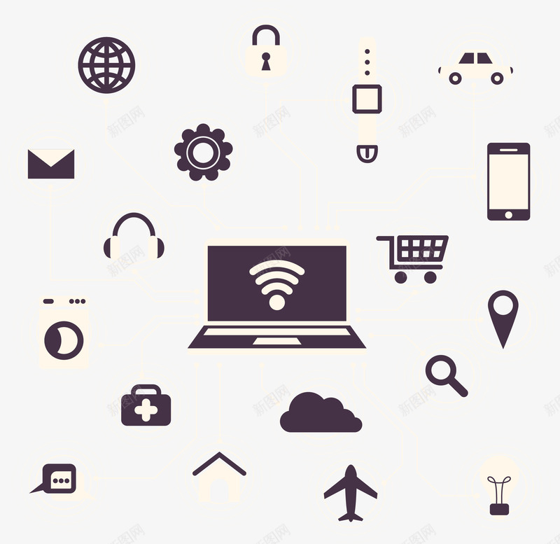 共享网络的设备png免抠素材_88icon https://88icon.com 互联网 共享网络 手提电脑 智慧生活 电脑设备 矢量png 资源共享