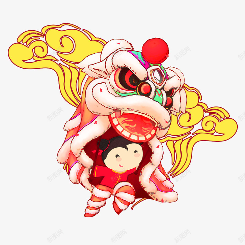 卡通耍狮子png免抠素材_88icon https://88icon.com 卡通 开心 彩色 快乐 手绘 狮子 玩耍 耍狮子 过年