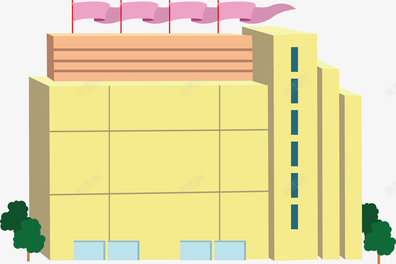 彩旗楼房png免抠素材_88icon https://88icon.com 卡通 居民区剪影 彩旗 科技楼 科技楼房 科技楼梯 高楼