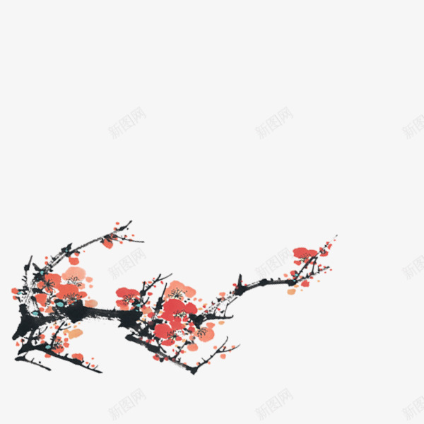 彩绘梅花枝png免抠素材_88icon https://88icon.com 彩绘 梅花枝