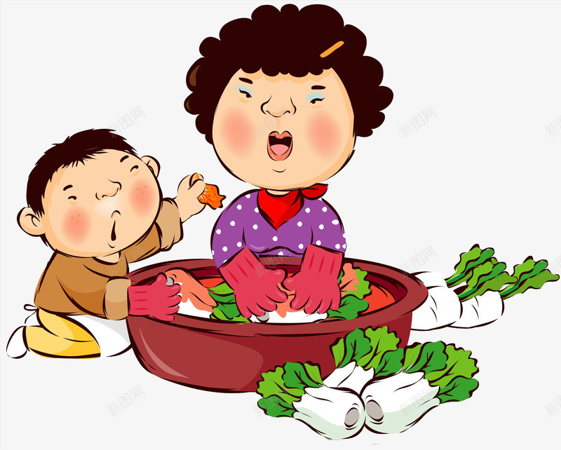卡通手绘洗菜的母亲插画png免抠素材_88icon https://88icon.com 卡通手绘 孩子 插画 母亲 洗菜 淘气 白菜 调皮