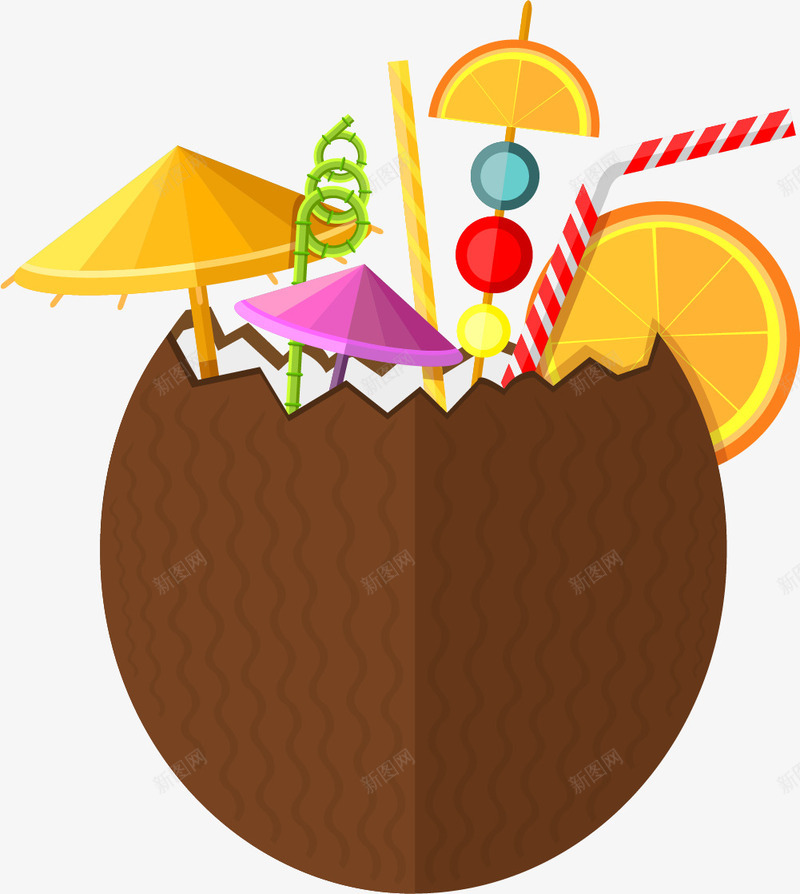 美味卡通椰子汁png免抠素材_88icon https://88icon.com 夏日冷饮 度假 果汁 椰子汁 水果汁 沙滩饮料 牙签伞 饮料